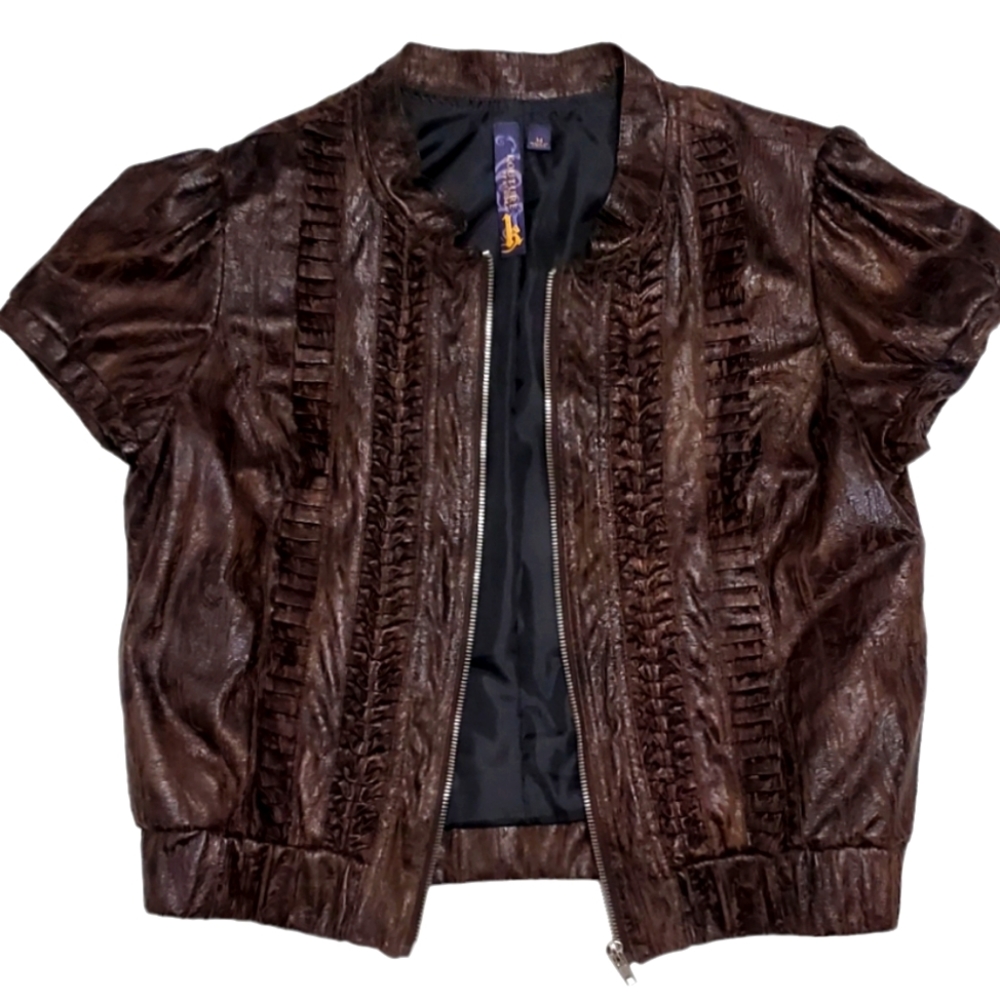 Vintage Kouture Brown Vest By Kimora Womens Short Sleeve Jacket Size M Medium